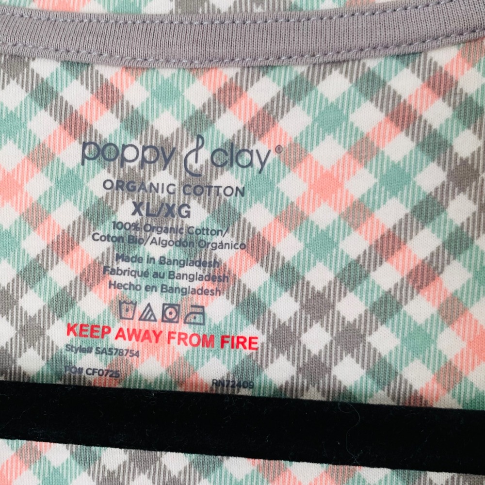 Poppy & Clay Pajama Set Women XL Green Plaid Organic Cotton Coastal Quiet Luxury - Picture 7 of 13